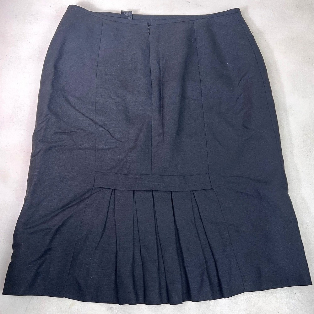 Linen Blend Pencil Skirt Black Pleated‎ Back Career Office Business Classic